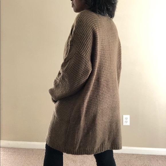 Taupe Olive Knit Oversized Open Sweater Cardigan - Picture 6 of 7